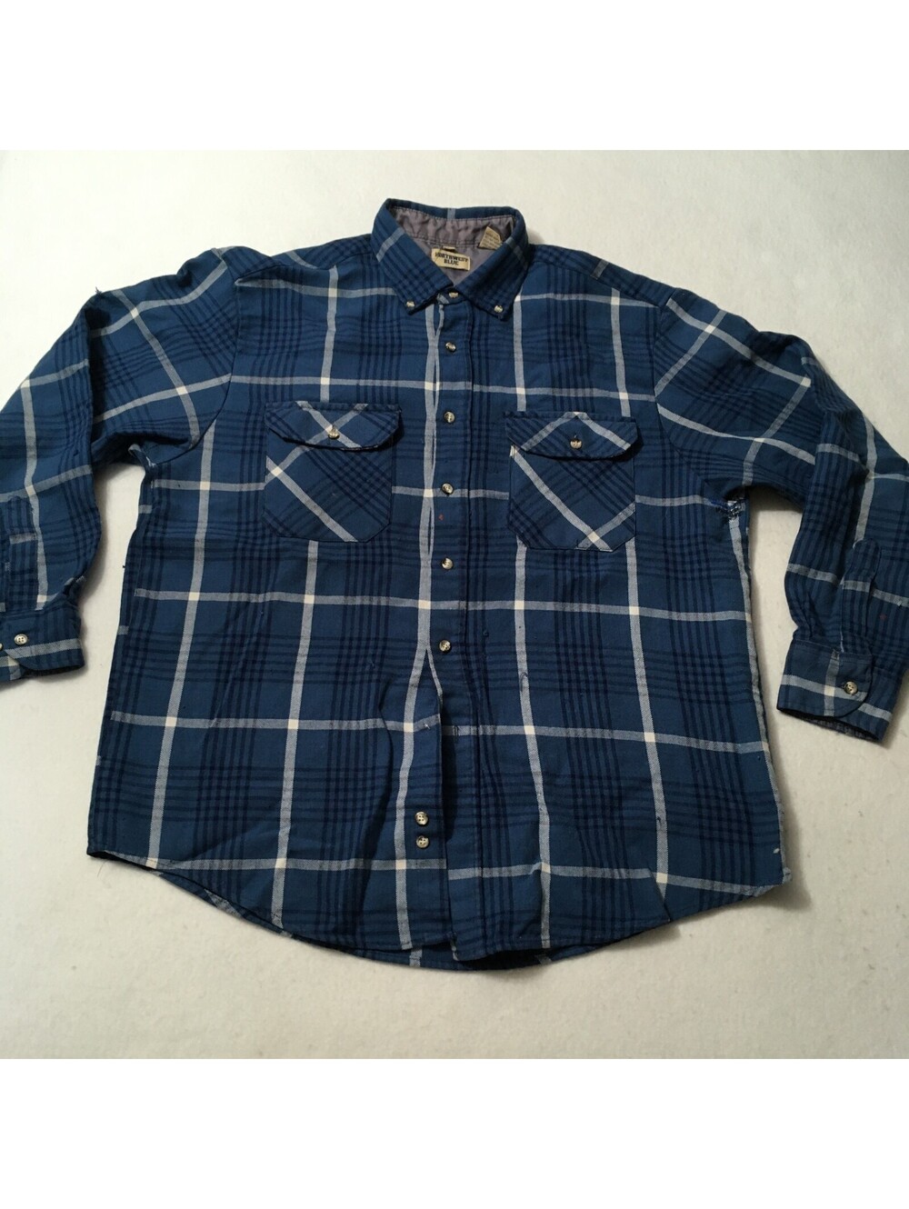 Vintage 90s Northwest  BLUE Flannel Size L Button Up Shirt